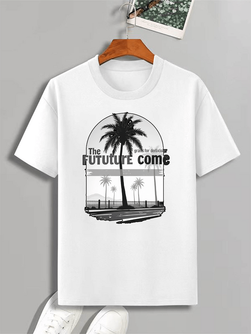 Men's Graphic T-Shirt The Future Come Palm Trees With Horizon And Serene Coastal Scenery Beach