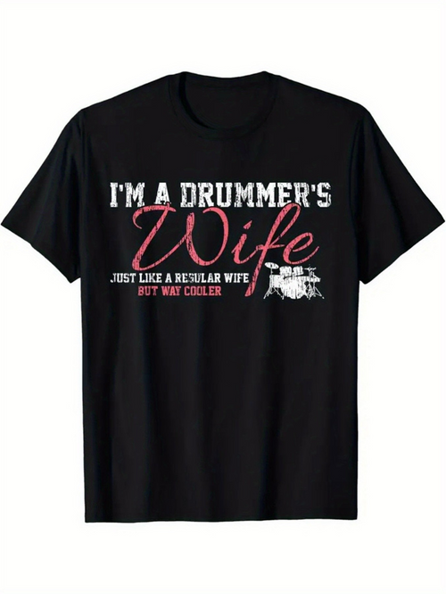 Men's Graphic T-Shirt Im A Drummers Wife With Classic Drum Set Illustration