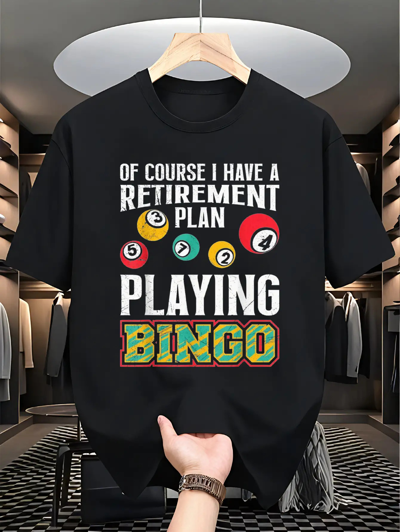 Men's Graphic T-Shirt Of Course I Have A Retirement Plan With Colorful Bingo Balls Playing Bingo