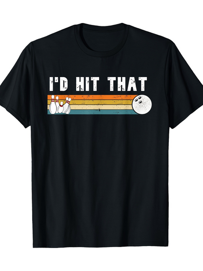 Men's Graphic T-Shirt Id Hit That Retro Color Stripes With Bowling Ball And Pins