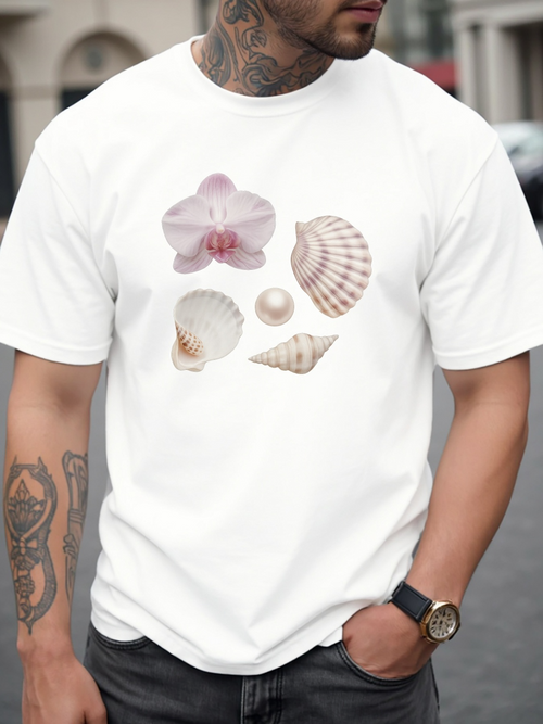 Men's Graphic T-Shirt Pastel Ocean Shells With Orchid And Gentle Beach Pearl