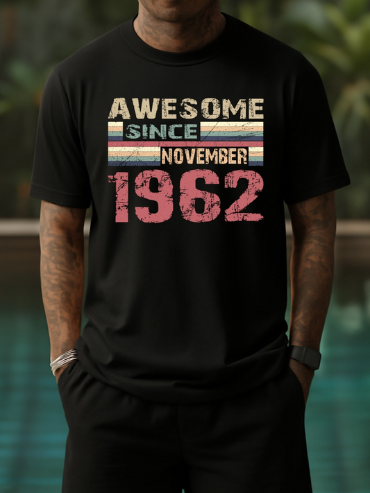 Men's Graphic T-Shirt Awesome Since November Vintage Faded Colors Nostalgic Retro Year Print 1962