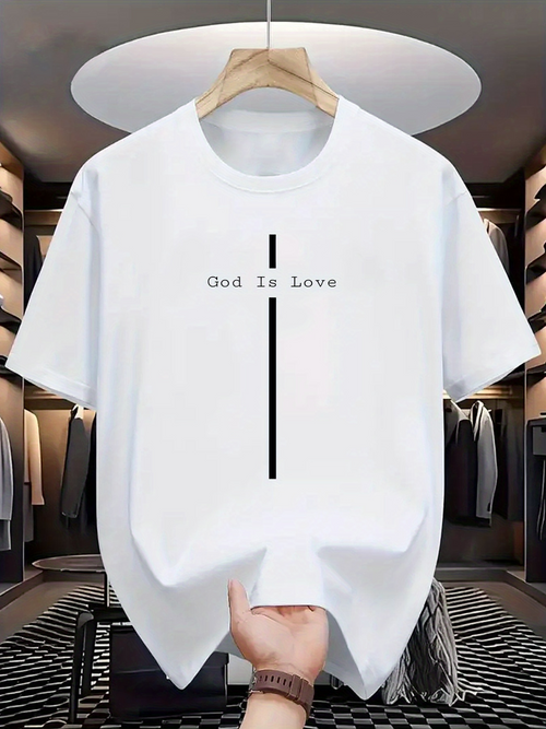 Men's Graphic T-Shirt God Is Love Clean Minimalist Vertical Black Line Cross