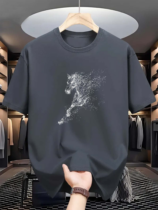 Men's Graphic T-Shirt Abstract Particles Forming A Galloping Dynamic Horse