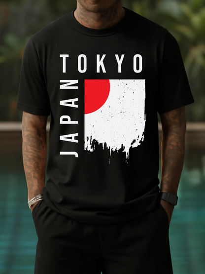 Men's Graphic T-Shirt Tokyo Japan Modern Grunge Art Inspired Minimalist Flag Graphic With Urban Paint Splash Rectangle
