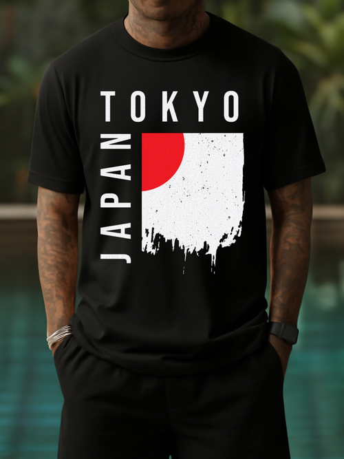 Men's Graphic T-Shirt Tokyo Japan Modern Grunge Art Inspired Minimalist Flag Graphic With Urban Paint Splash Rectangle