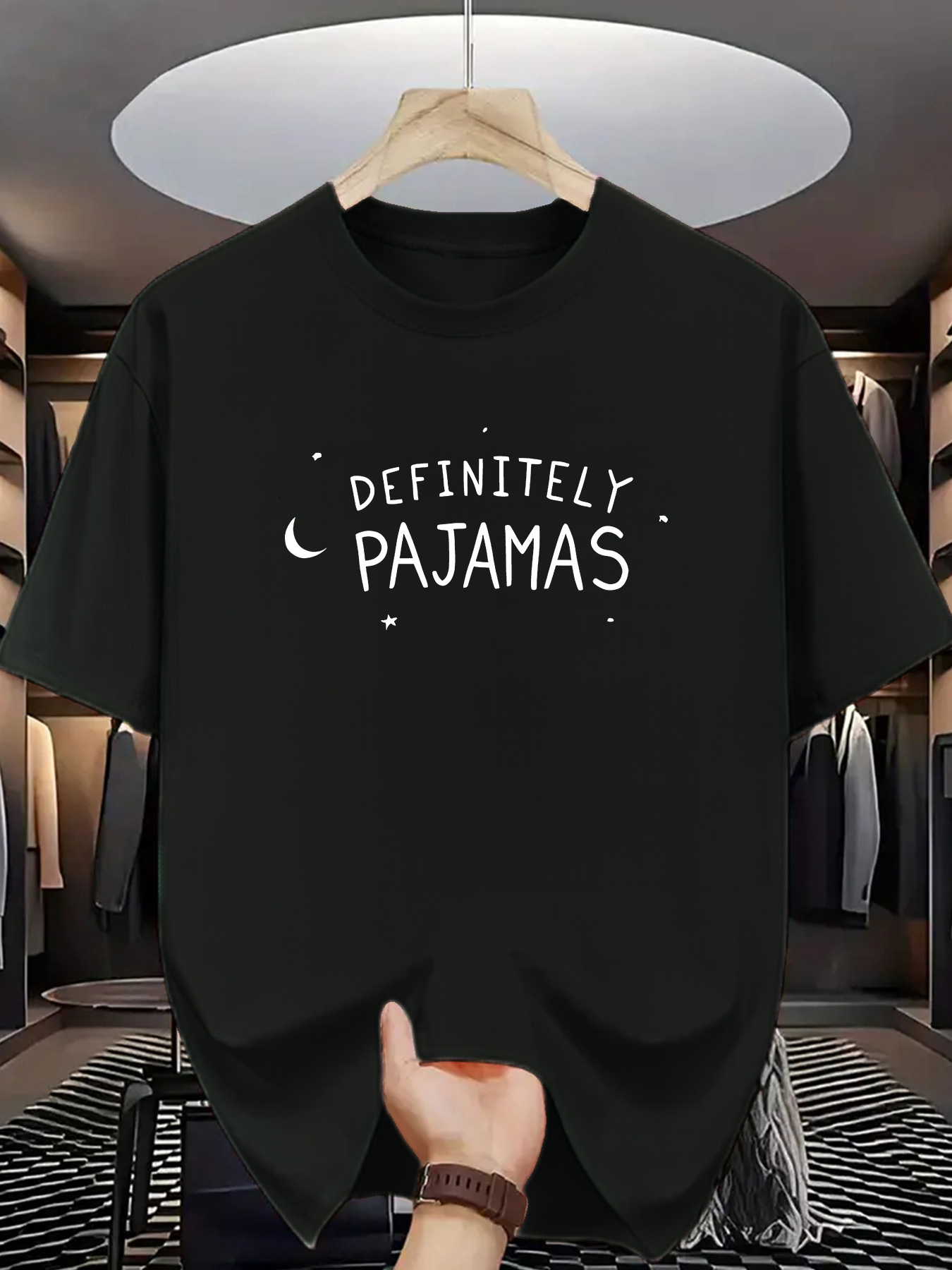 Men's Graphic T-Shirt Definitely Pajamas Playful White Letters With Crescent Moon And Star Pajamas