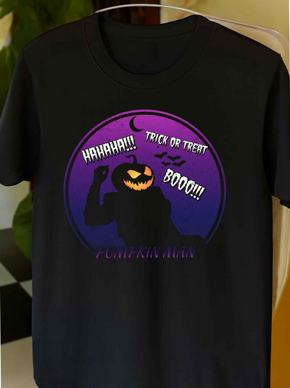 Men's Graphic T-Shirt Hahaha Trick Or Treat Boo With Shadowy Pumpkin Head Silhouette
