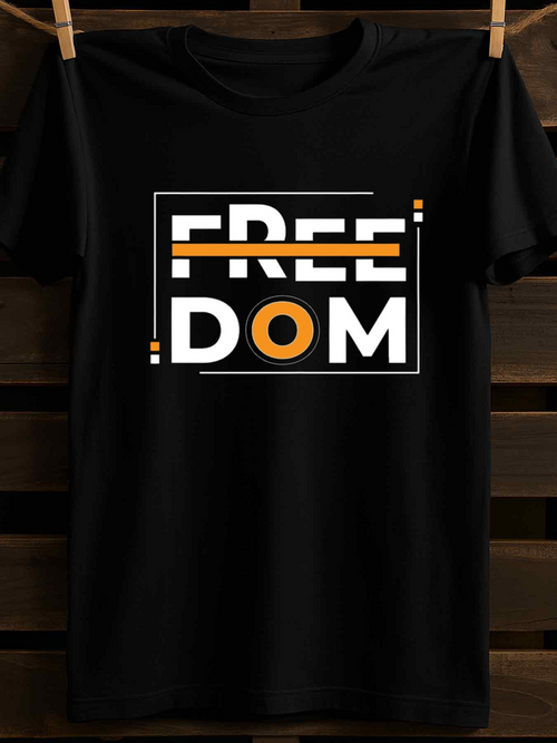 Men's Graphic T-Shirt Bold Graphic With Orange Accents Framing The Word Freedom T Shirt