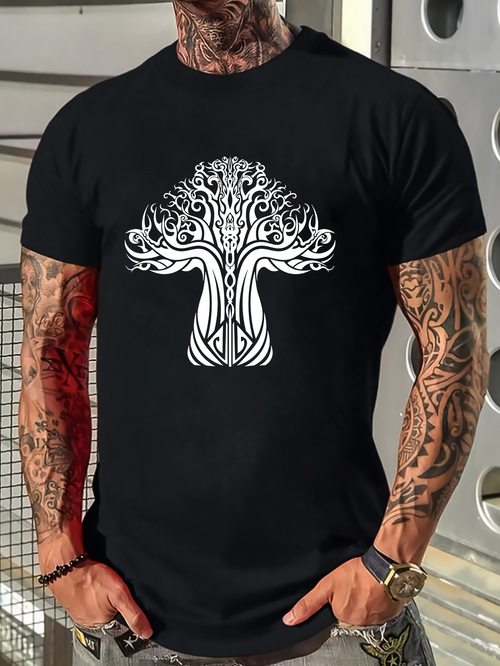Men's Graphic T-Shirt Intricate Gothic Pattern Among Symmetrical Roots Sacred Tree