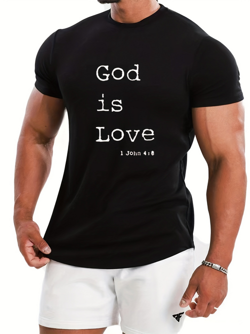 Men's Graphic T-Shirt God Is Love With Simple Bold White Lettering Quote