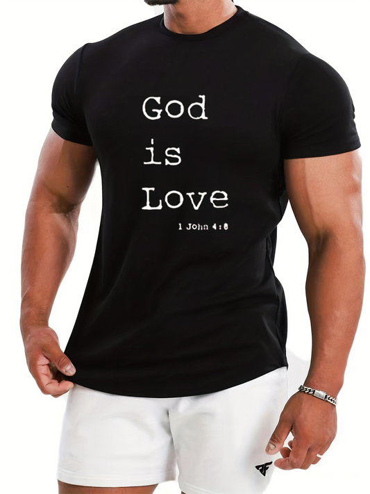 Men's Graphic T-Shirt God Is Love With Simple Bold White Lettering Quote