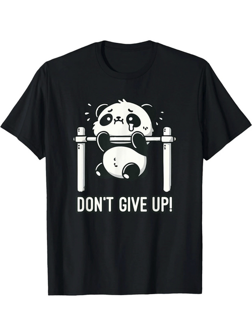 Men's Graphic T-Shirt Dont Give Up Cute Panda Hanging From Pull Up Bar