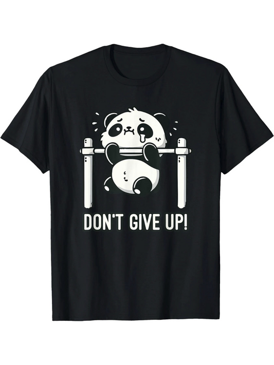 Men's Graphic T-Shirt Dont Give Up Cute Panda Hanging From Pull Up Bar
