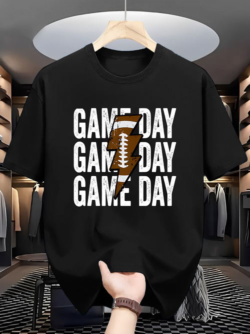 Men's Graphic T-Shirt Game Day Football With Lightning Bold Graphic Centerpiece