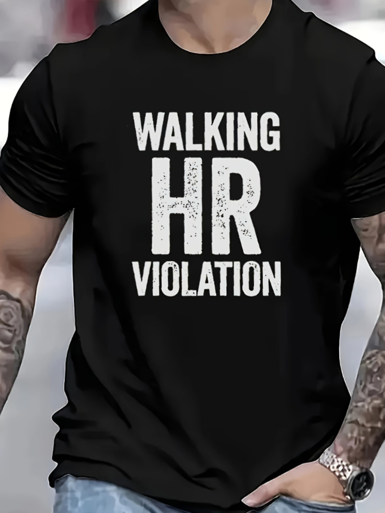 Men's Graphic T-Shirt Walking HR Violation Bold Distressed White Letters On Solid Soft Cotton T Shirt