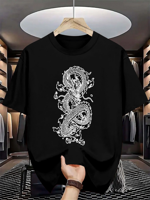 Men's Graphic T-Shirt Traditional Art Featuring Flowing Scales With Coiling Inked Serpent Dragon