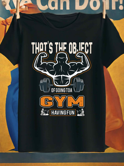 Men's Graphic T-Shirt Thats The Object Of Going To A Gym Having Fun With Muscular Man Dumbbells