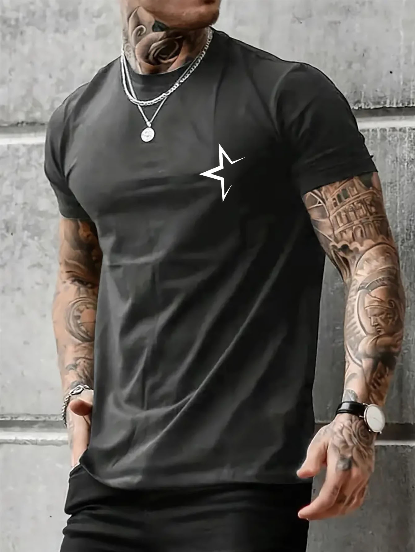 Men's Graphic T-Shirt Simple Urban Style With Single White Graphic Star