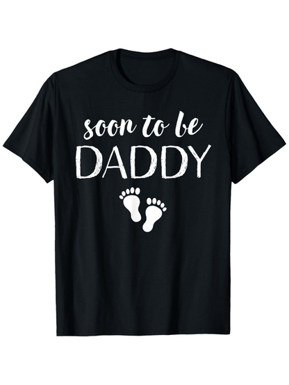 Men's Graphic T-Shirt Soon To Be Daddy White Baby Footprints Over Black T Shirt