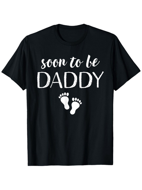 Men's Graphic T-Shirt Soon To Be Daddy White Baby Footprints Over Black T Shirt