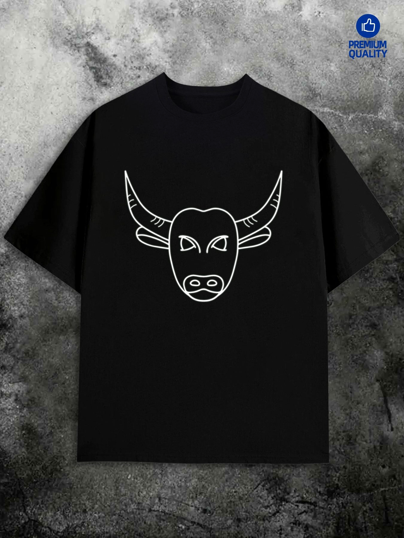 Men's Graphic T-Shirt Minimal Line Drawing Of Large Horned Bull Face