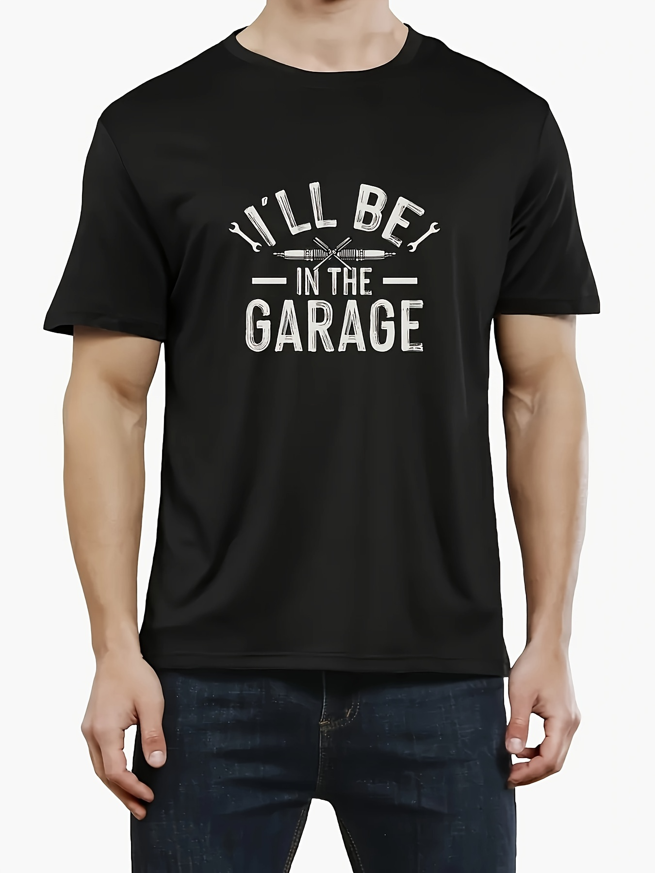 Men's Graphic T-Shirt Ill Be In The Garage Retro Style Text On Classic Black T Shirt