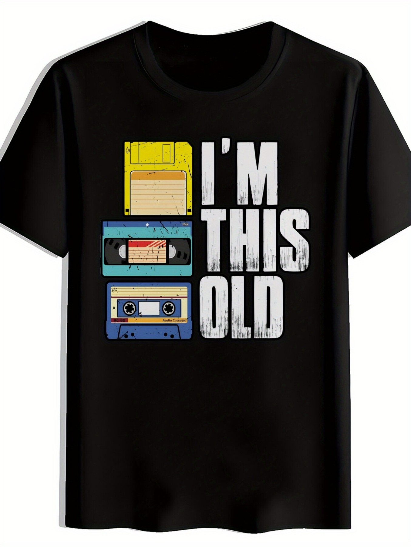 Men's Graphic T-Shirt Im This Old With Stacked Retro Cassette Floppy Disk Illustration