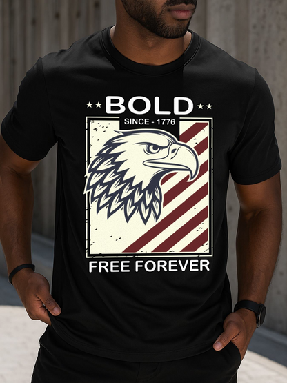 Men's Graphic T-Shirt Bold Free Forever Striped Background With Illustrated Majestic Bald Eagle
