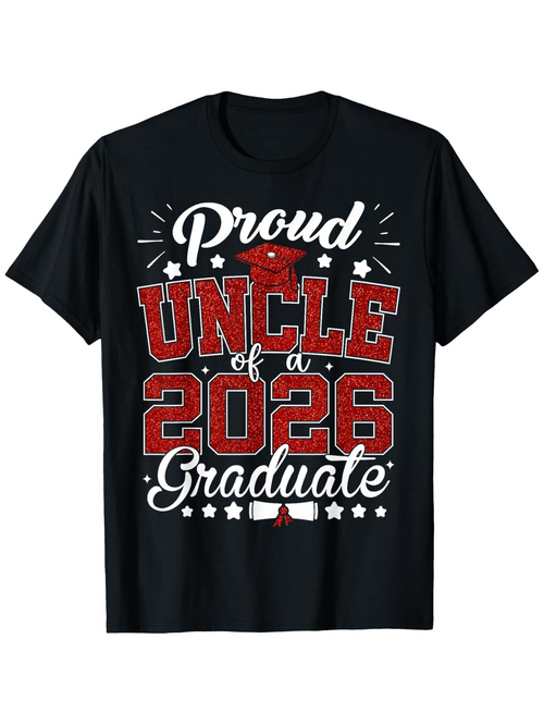 Men's Graphic T-Shirt Proud Uncle Of A 2026 Graduate With Stars And Graduation Cap Motif