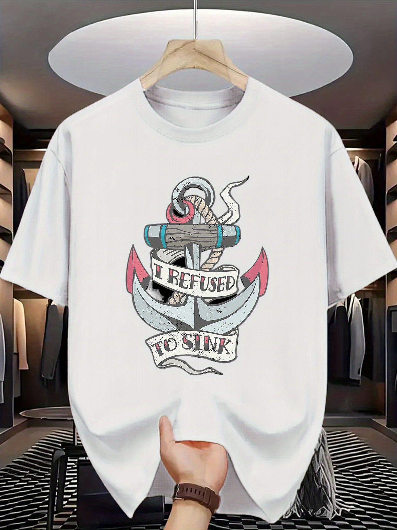 Men's Graphic T-Shirt I Refused To Sink Silver Anchor With Pink Banner Art Design