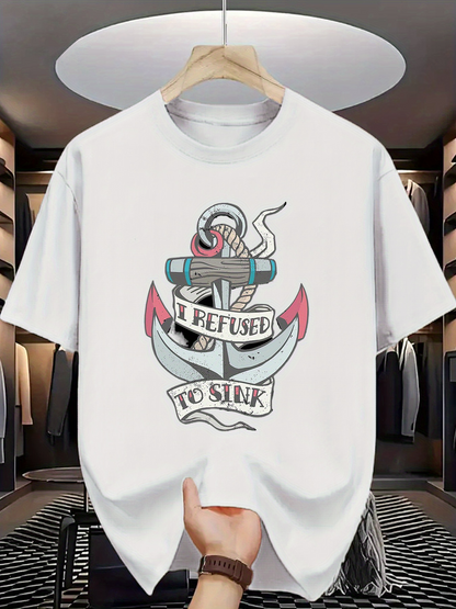 Men's Graphic T-Shirt I Refused To Sink Silver Anchor With Pink Banner Art Design