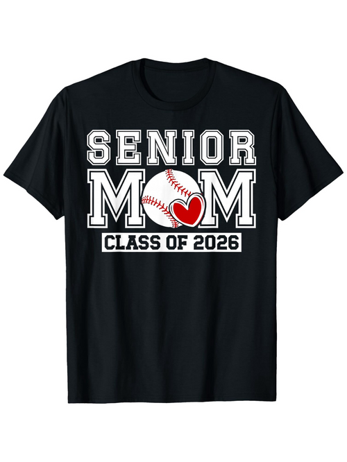 Men's Graphic T-Shirt Senior Mom With Baseball Heart Detail Among Bold Letters