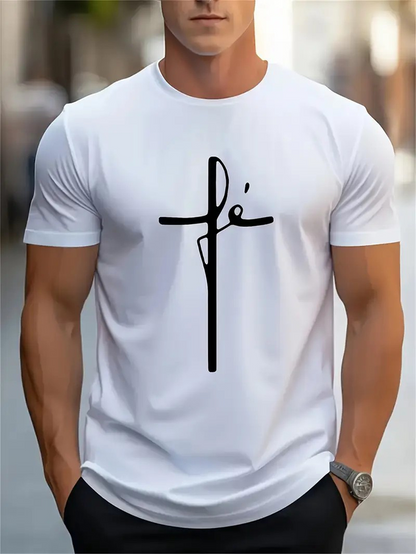 Men's Graphic T-Shirt Minimalist Black Cross Graphic On Crisp White T Shirt
