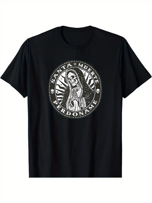 Men's Graphic T-Shirt Santa Muerte Forgiveness With Radiant Light Surrounding Holy Skeleton Figure