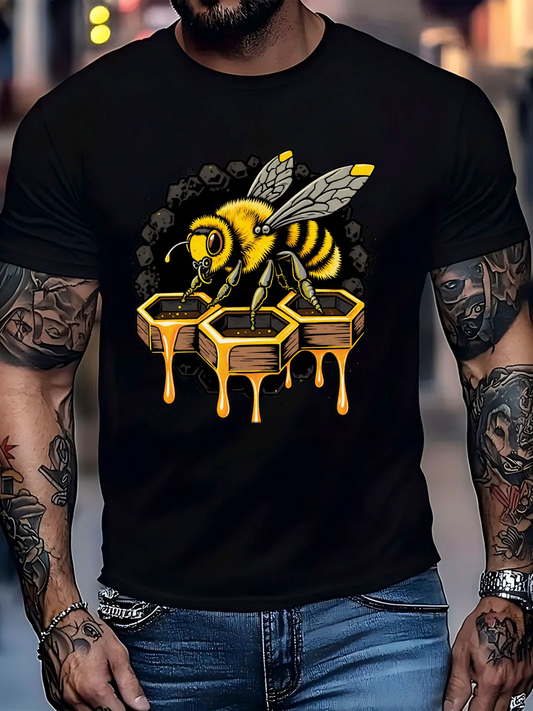 Men's Graphic T-Shirt Golden Honeycomb With Honey Dripping Beneath A Vibrant Yellow Bee
