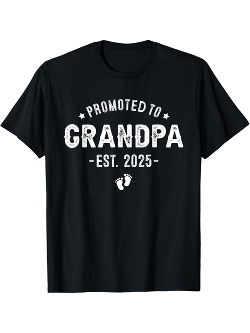 Men's Graphic T-Shirt Promoted To Grandpa Est 2025 With Little Baby Footprints Grandpa