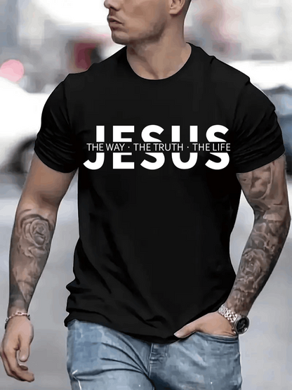 Men's Graphic T-Shirt The Way The Truth The Life With Bold White Letters Jesus