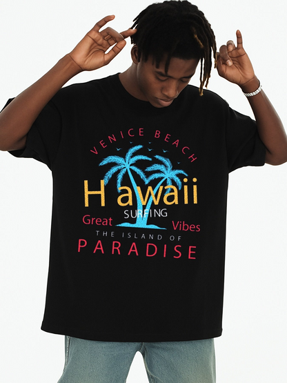 Men's Graphic T-Shirt Venice Beach Hawaii Summer Surfing Vibes Paradise With Neon Palm Trees