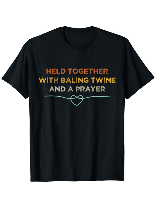 Men's Graphic T-Shirt Held Together With Baling Twine And A Prayer Pastel Colored Heart Black T Shirt