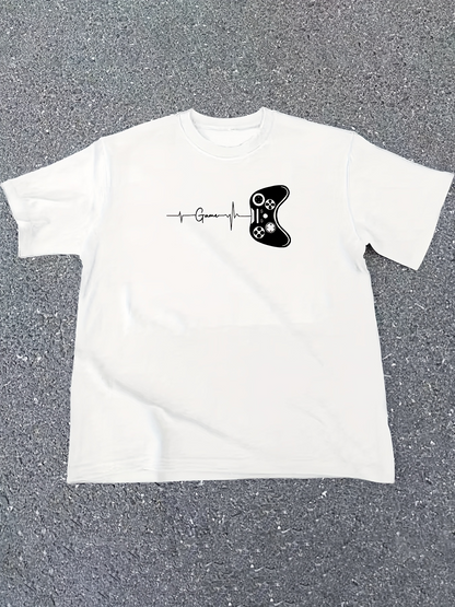 Men's Graphic T-Shirt Heartbeat Line With Video Game Controller Graphic T Shirt