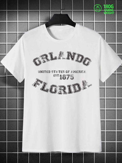 Men's Graphic T-Shirt Orlando Florida Vintage Textured Print With Classic College Style Letters