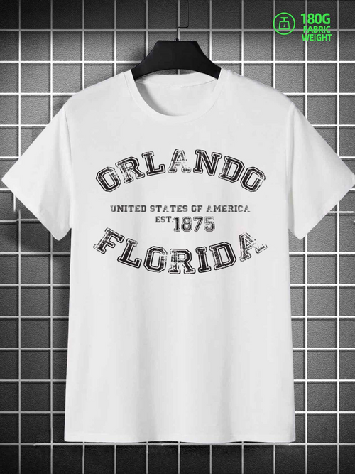 Men's Graphic T-Shirt Orlando Florida Vintage Textured Print With Classic College Style Letters