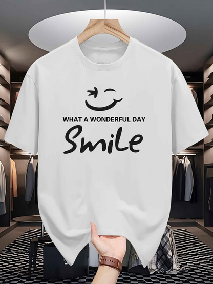 Men's Graphic T-Shirt What A Wonderful Day Smile Minimalist Lettering Art With Smiling Face