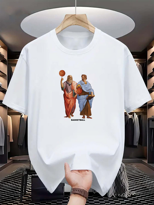 Men's Graphic T-Shirt Ancient Figures In Colorful Robes Playing With Basketball