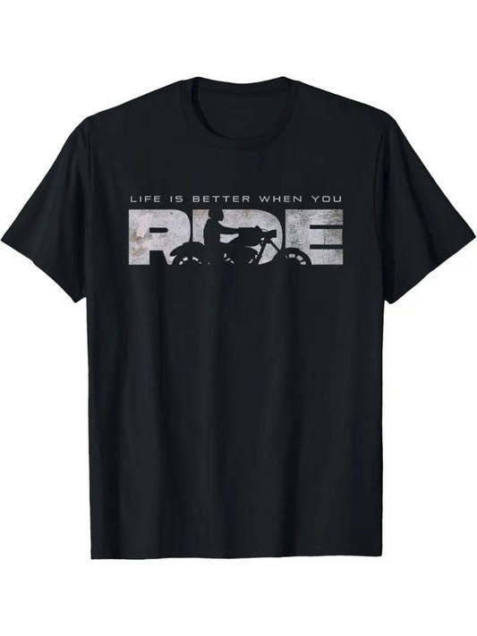 Men's Graphic T-Shirt Life Is Better When You Ride With Classic Textured Motorcycle