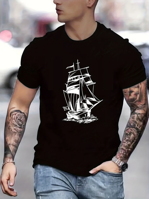 Men's Graphic T-Shirt Glistening Ocean Waves Carrying A Majestic Tall Ship
