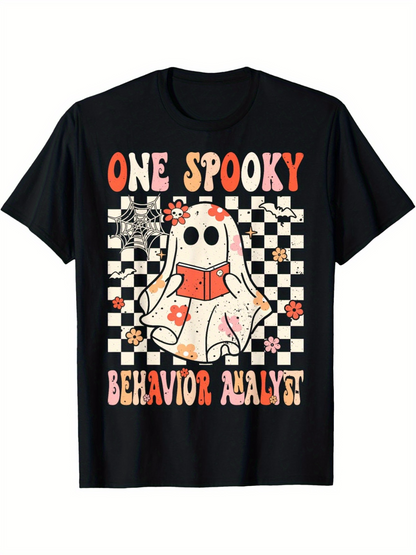 Men's Graphic T-Shirt One Spooky Checkerboard Pattern Surrounded By Flowers Ghost