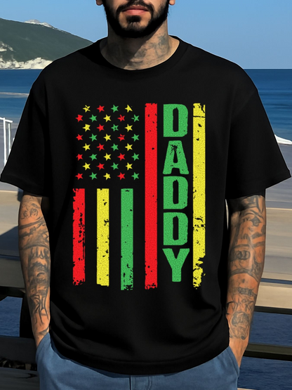 Men's Graphic T-Shirt Bold Distressed Multicolor Stripes With Star Flag Pattern Daddy