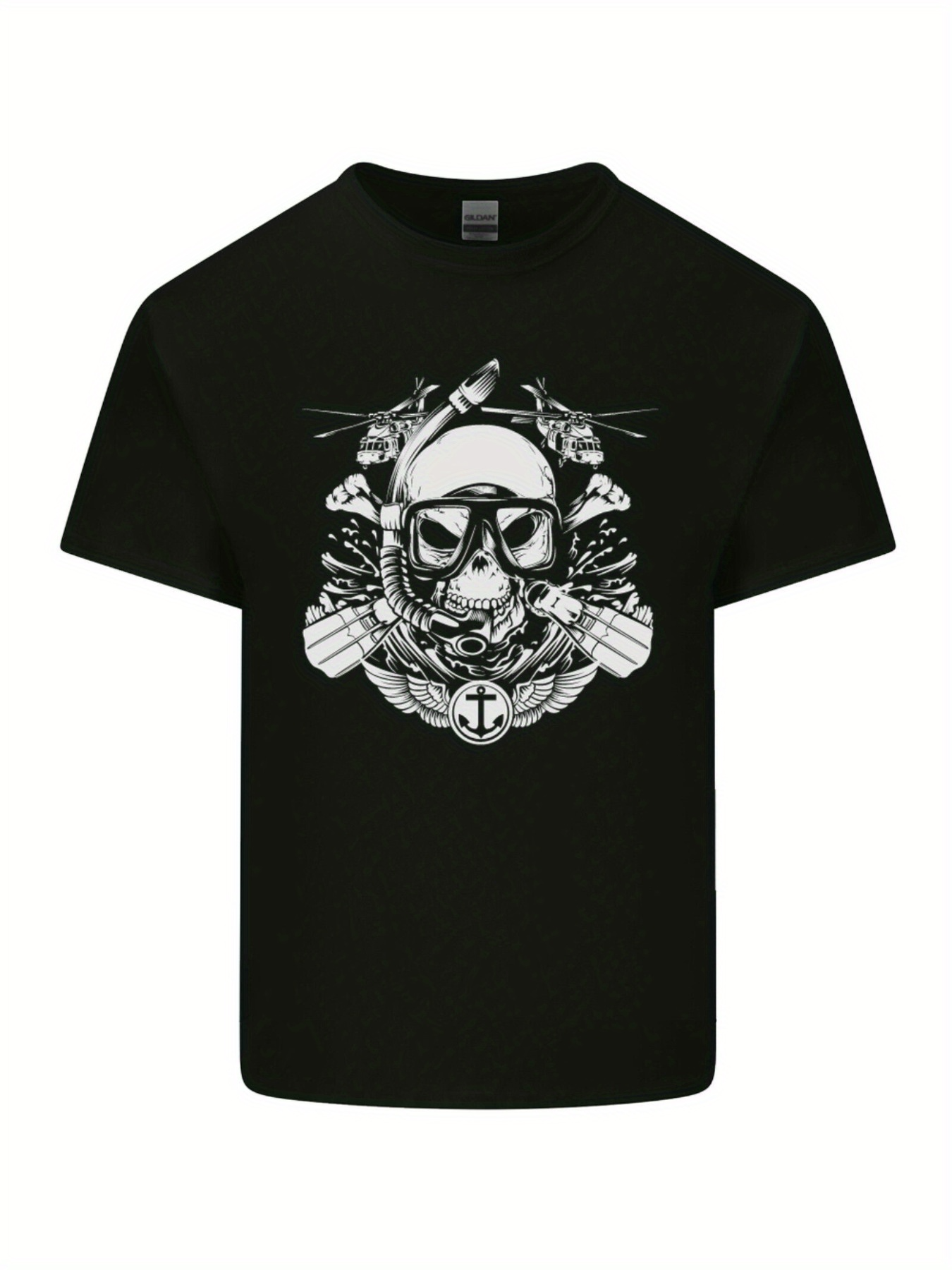 Men's Graphic T-Shirt Detailed Nautical Icons Surrounding Skull With Diving Goggles